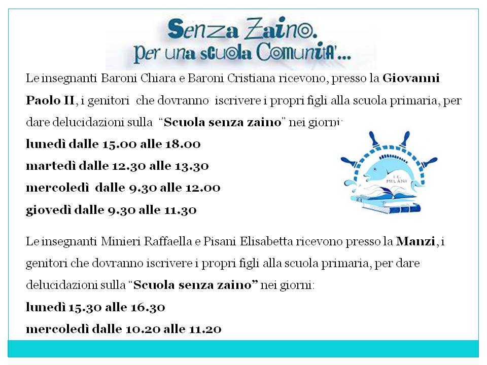 ricevimento senza zaino