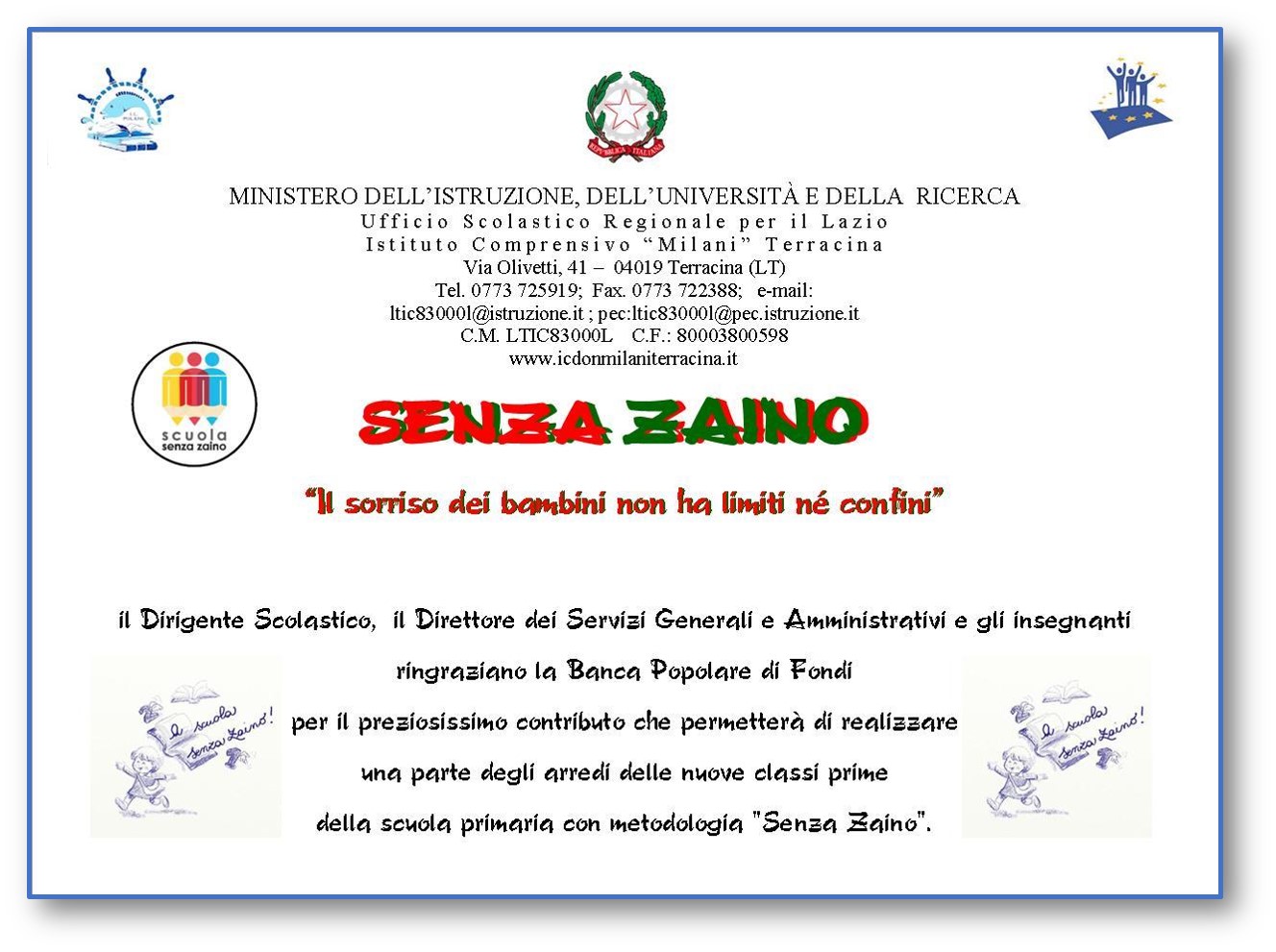 senza zaino banca popolare di fondi